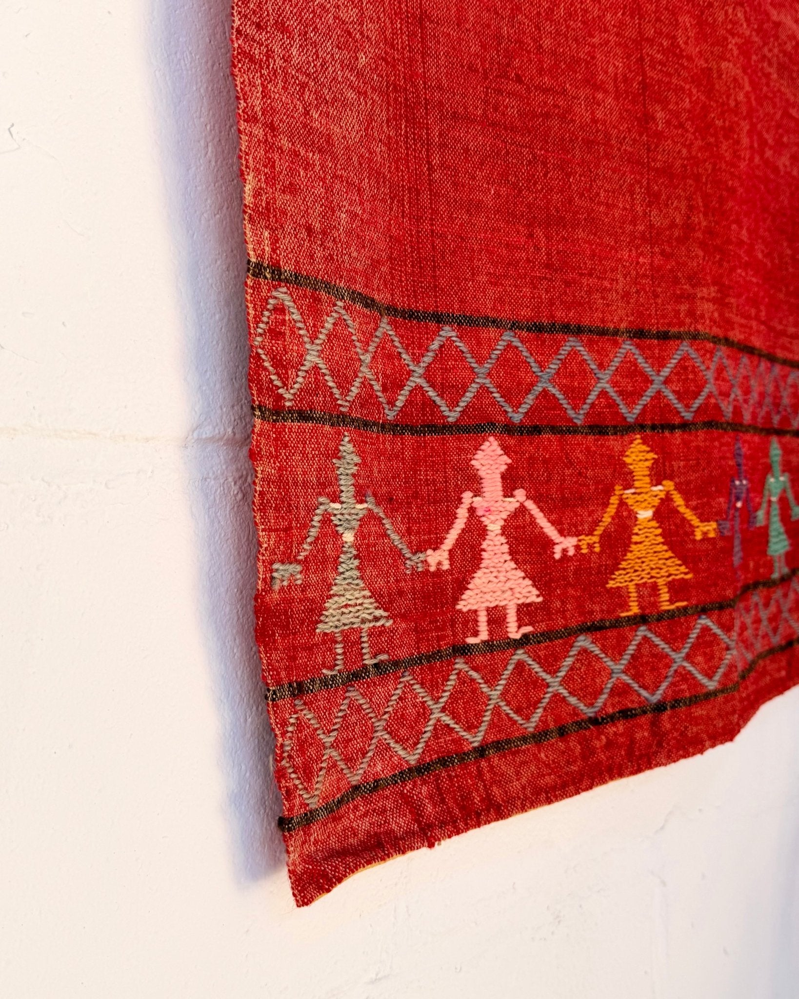 Woven Vintage Central Asian Wall Panel In Red With Embroidery - Biggs & Hill