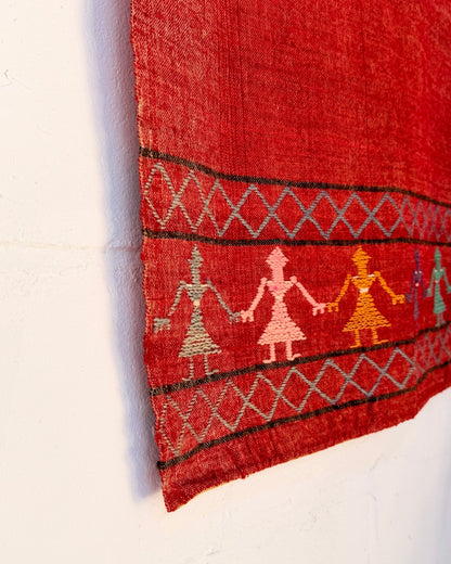 Woven Vintage Central Asian Wall Panel In Red With Embroidery - Biggs & Hill