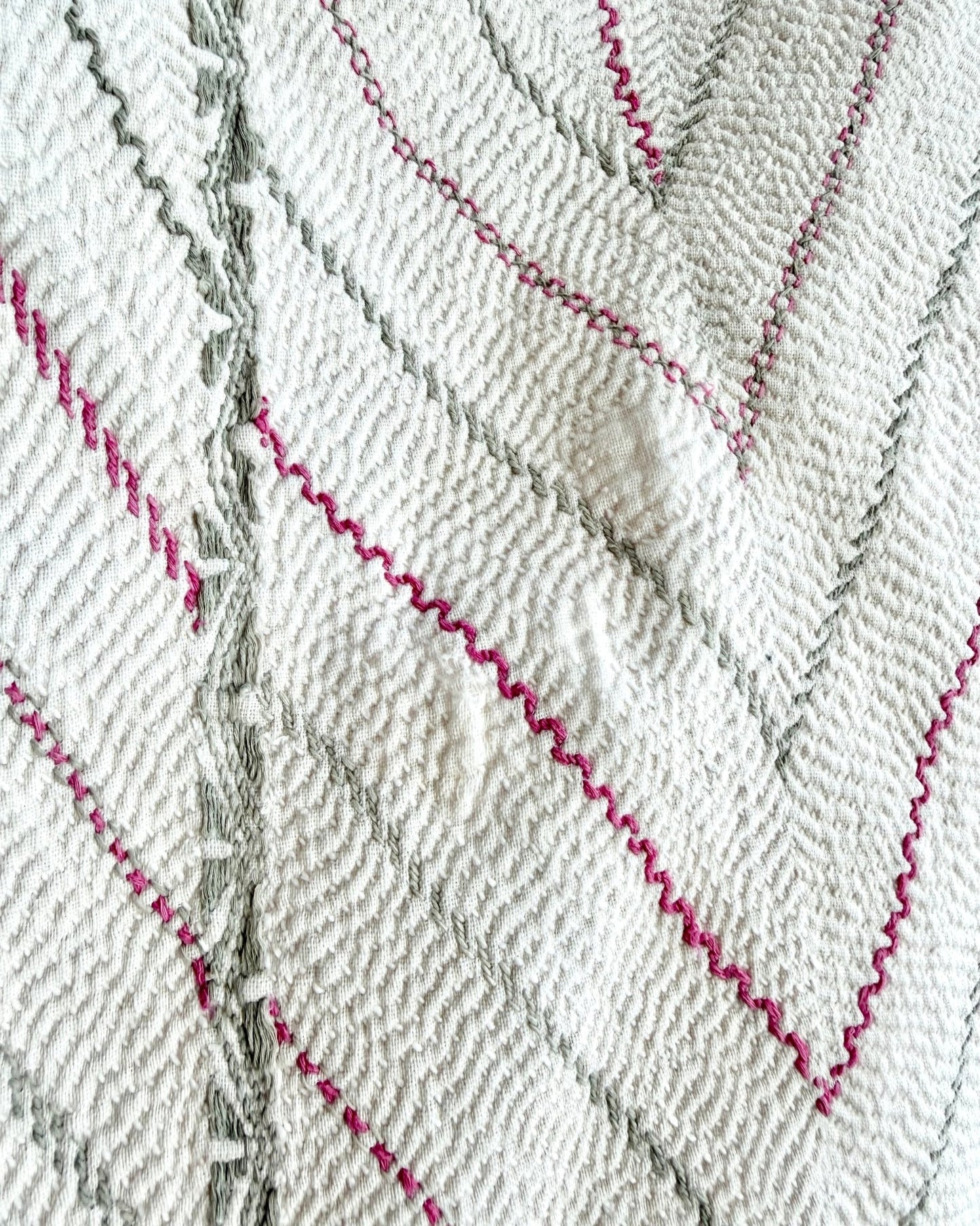 Large Antique Hand Embroidered White Nakshi Kantha From Bengal - Biggs & Hill