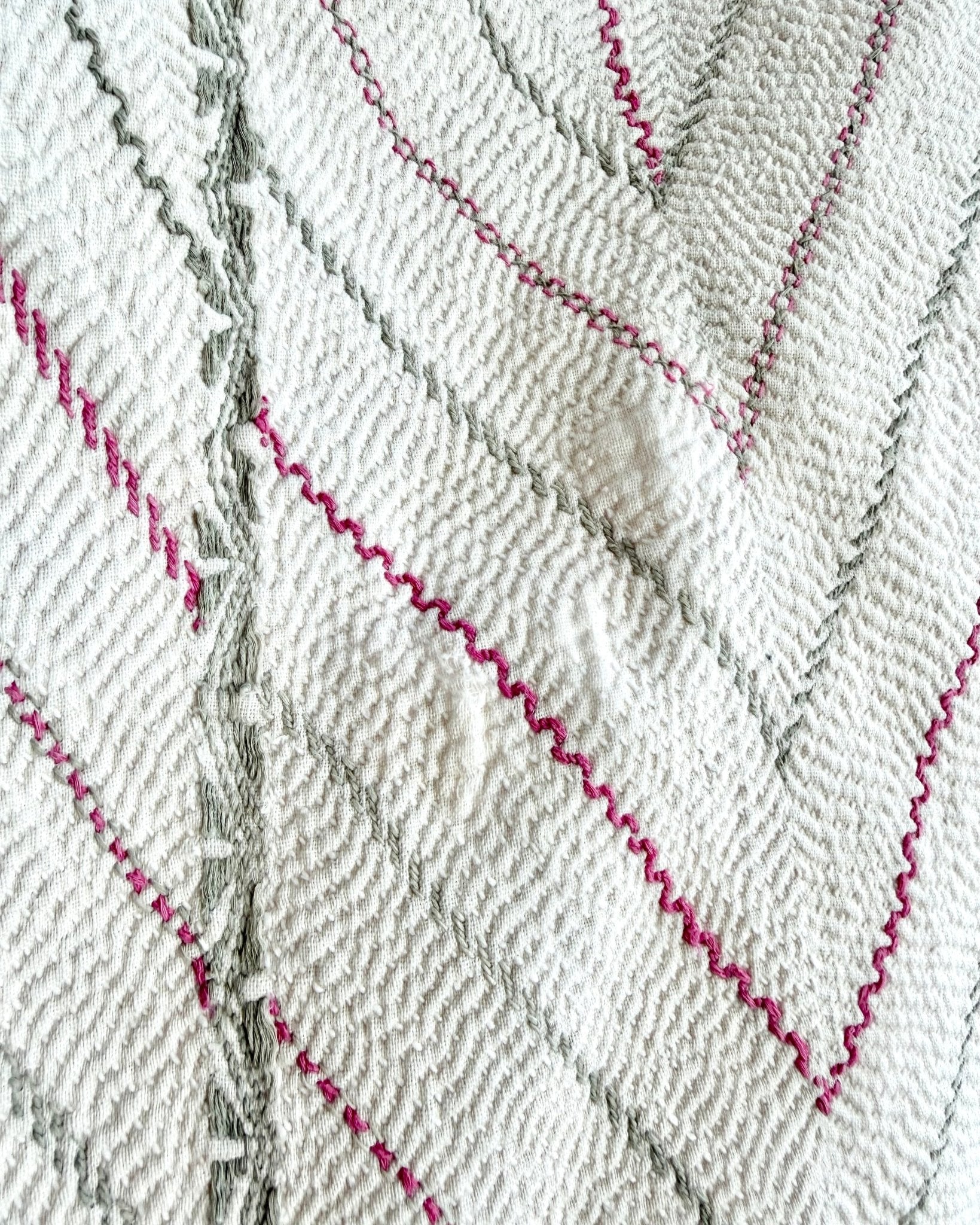 Large Antique Hand Embroidered White Nakshi Kantha From Bengal - Biggs & Hill