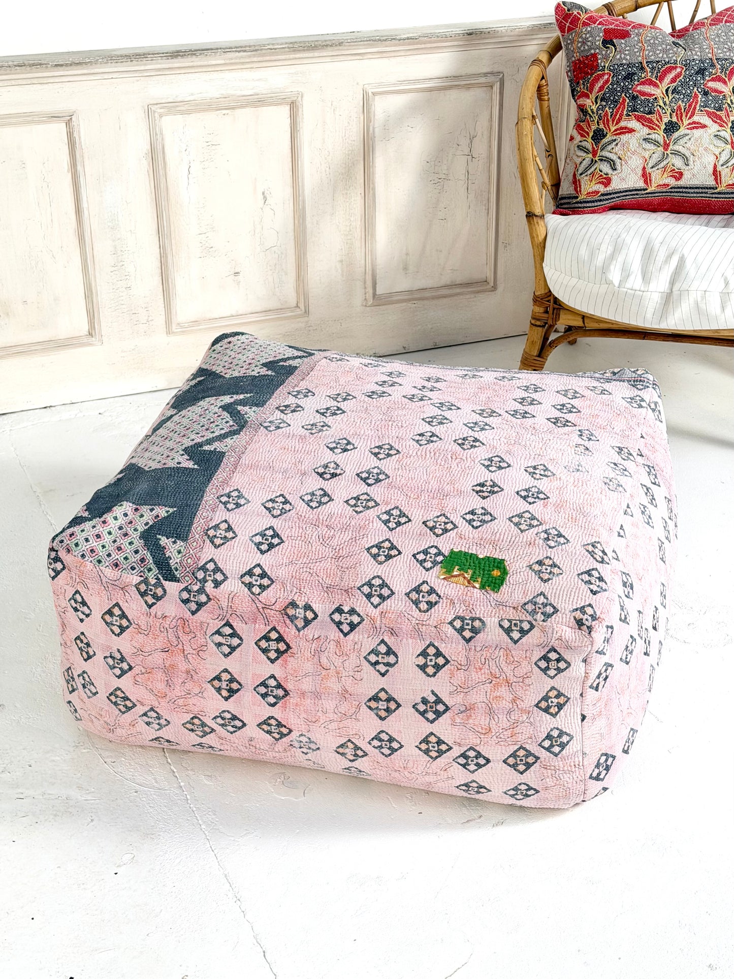 Extra Large Square Pouf Cushion Cover in Geometric Light Pink