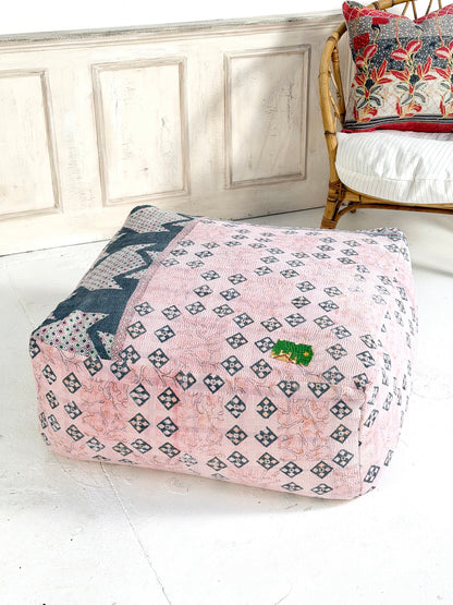 Extra Large Square Pouf Cushion Cover in Geometric Light Pink