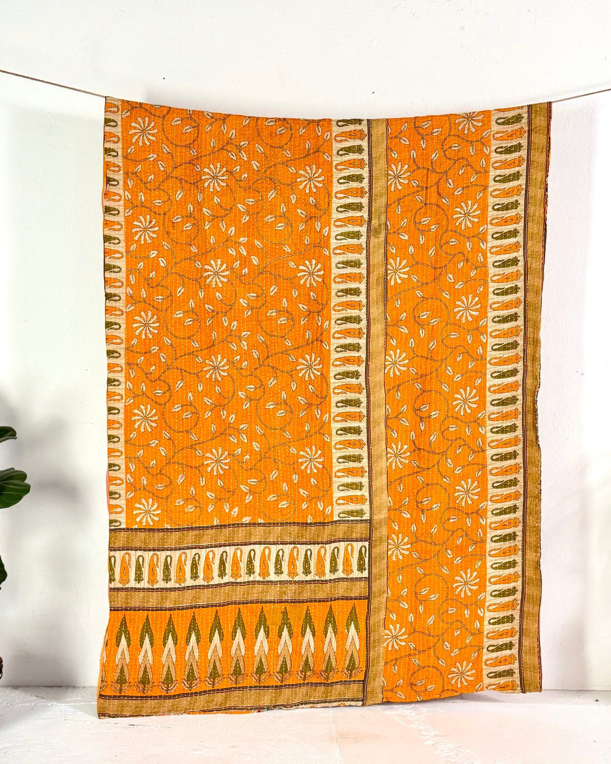 Vintage Cotton Kantha Quilt In Orange and Red 06 - Biggs & Hill