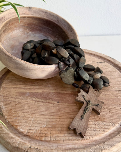 Vintage French Lourdes Rosary (Chapelet) – Wooden Pilgrimage Beads