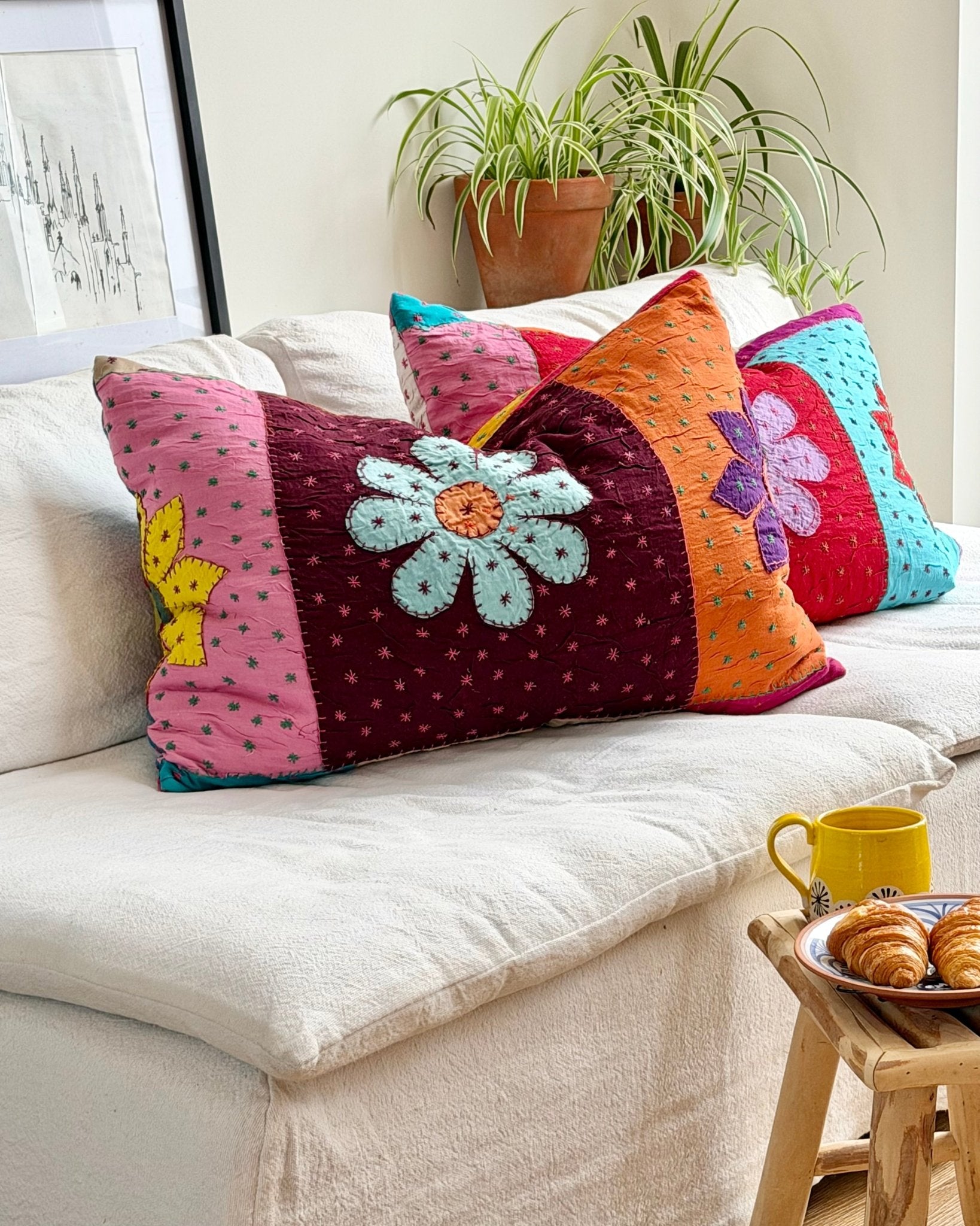 Reversible Hand Stitched Patchwork Pillow Cover 02 - Biggs & Hill