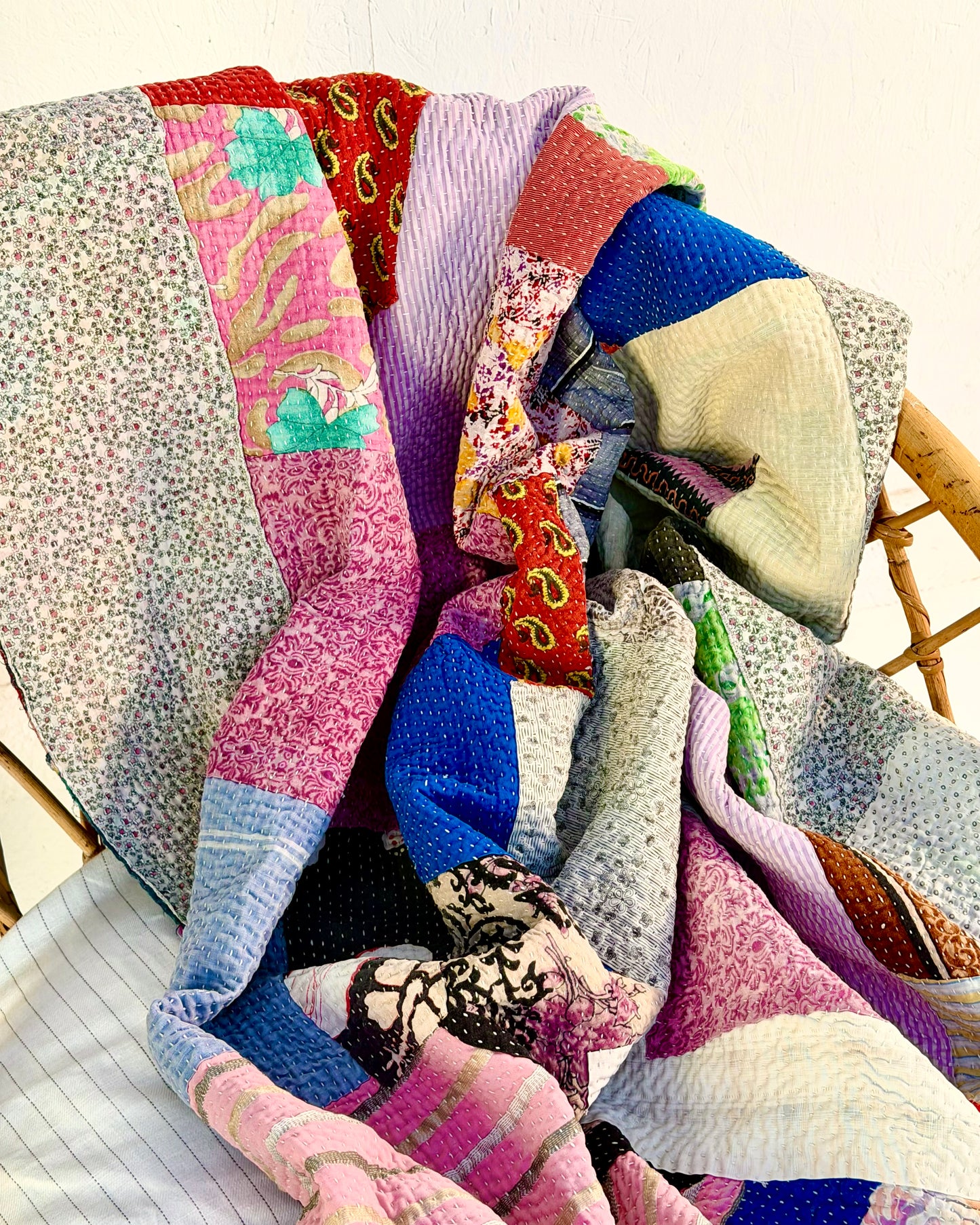 Large Fine Stitched Vintage Kantha Quilt in Multicolour Patchwork