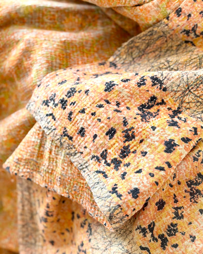 Extra Large Large Fine Stitched Vintage Kantha Quilt in Peachy Pink