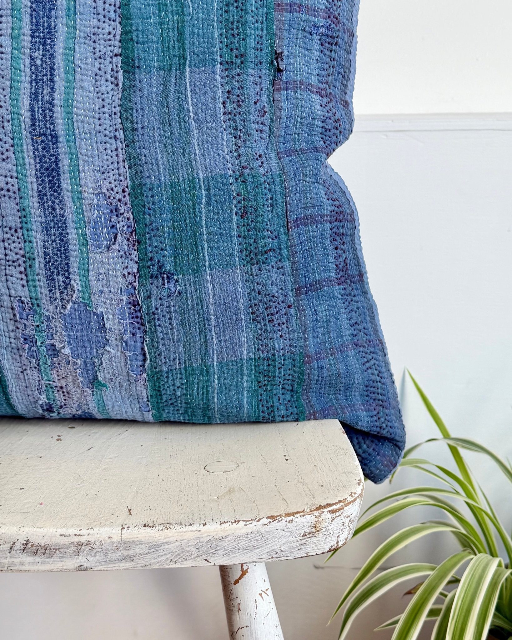 Handmade Vintage Kantha Cushion In Deep Blue - 50cm Square - Biggs & Hill
