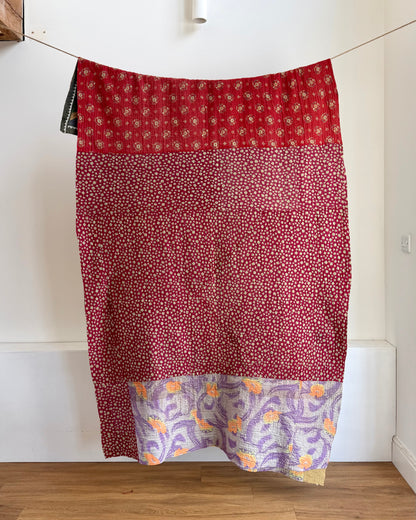 Vintage Embroidered Patchwork Ralli Quilt in Shades of Green