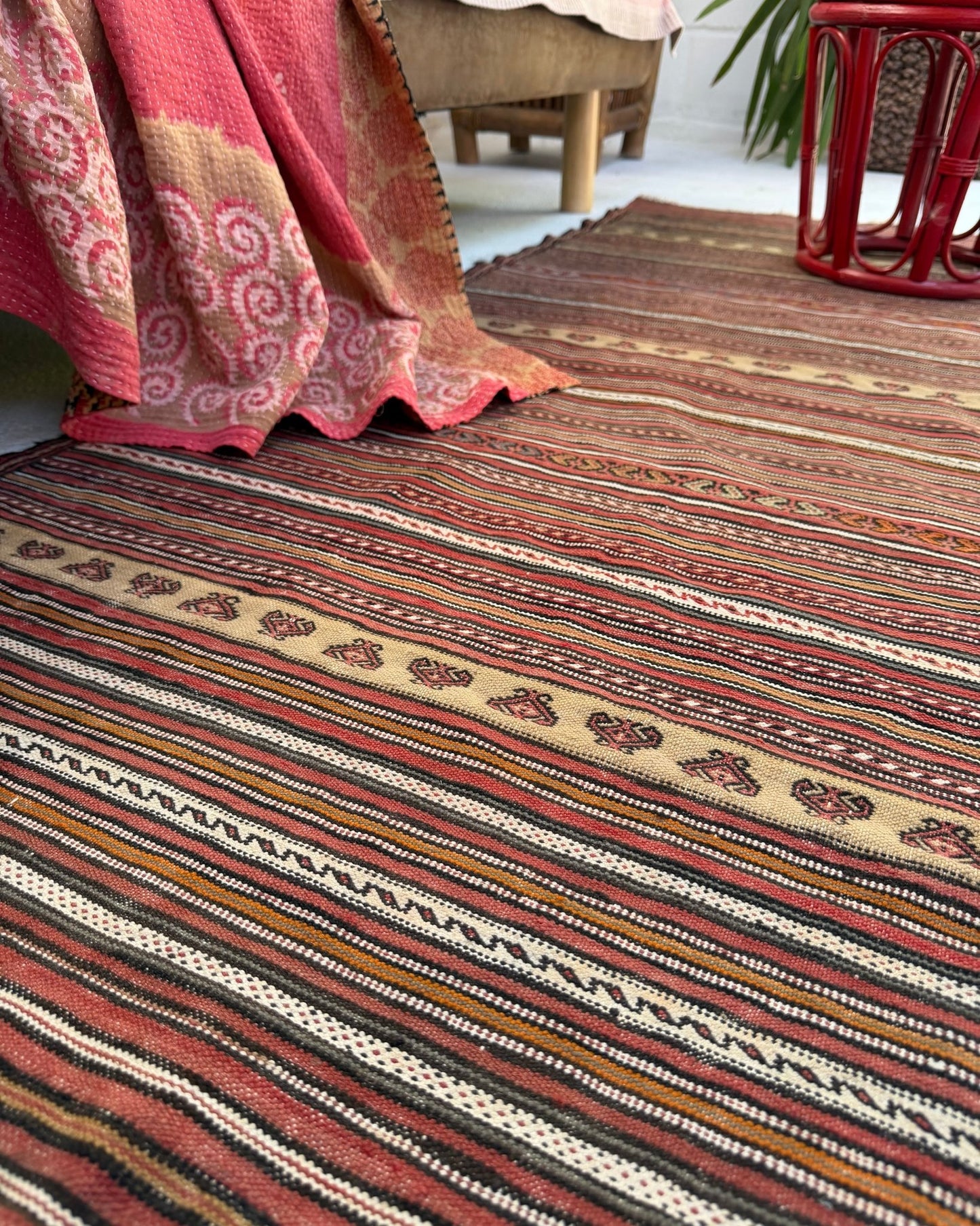 Red and Yellow Vintage Afghan Kilim Rug - Biggs & Hill
