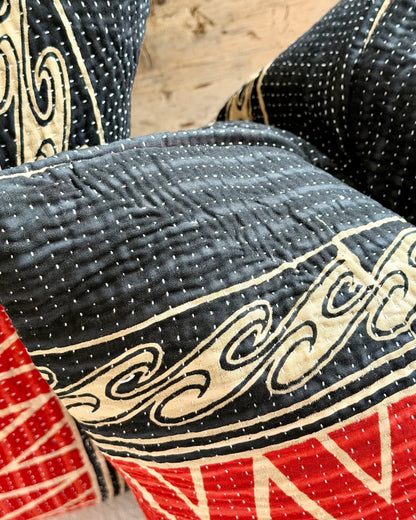 Vintage Kantha Cushion In Black and Red- 45cm Square