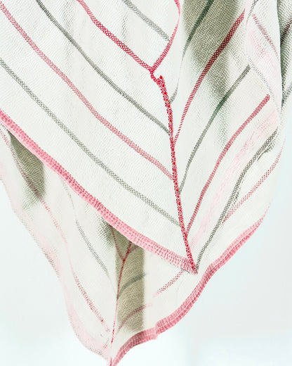 Embroidered Antique Vintage Kantha Quilt in White and Pink