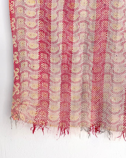 Heavy Kantha Blanket Quilt With Pink Stripes - Biggs & Hill