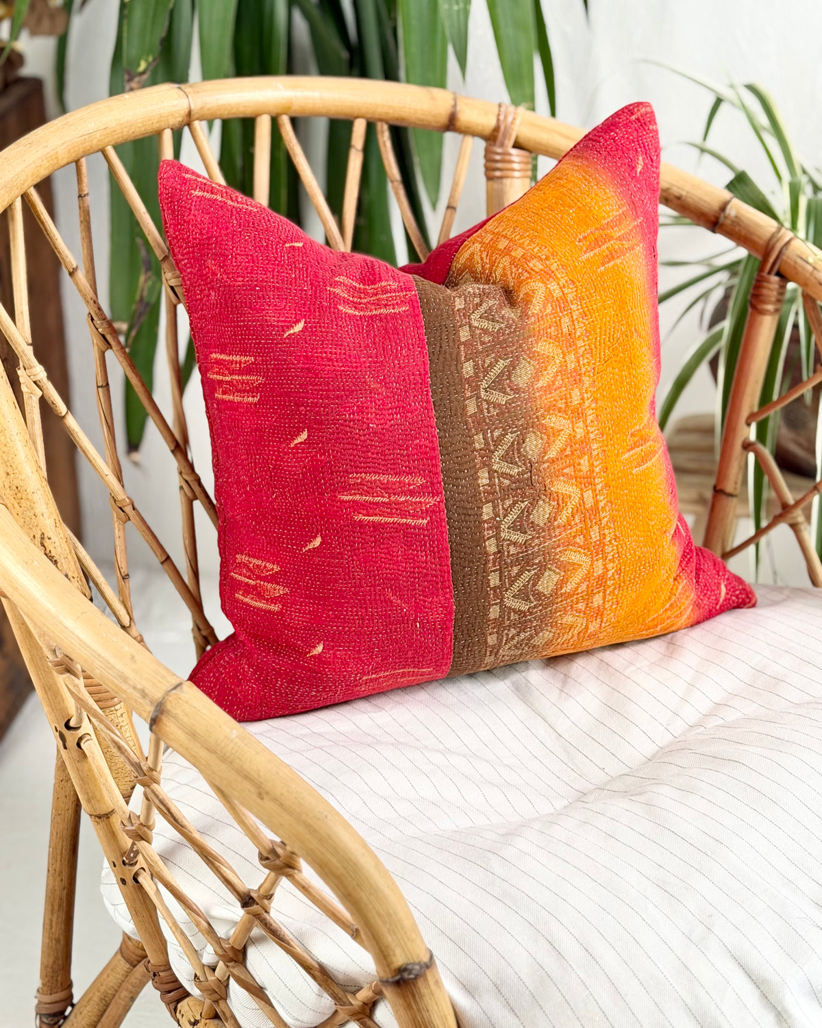 Handmade Vintage Kantha Cushion Cover In Red - 45cm (18") Square
