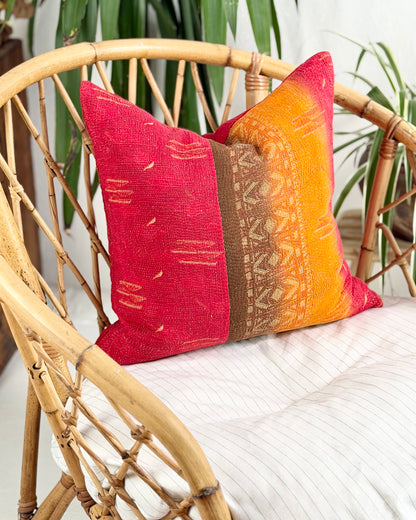 Handmade Vintage Kantha Cushion Cover In Red - 45cm (18") Square