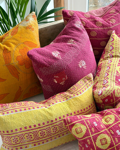 Vintage Kantha Cushion In Deep Pink - 45cm Square