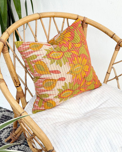Handmade Reversible Vintage Kantha Cushion Cover In Retro Floral - 45cm (18") - Biggs & Hill