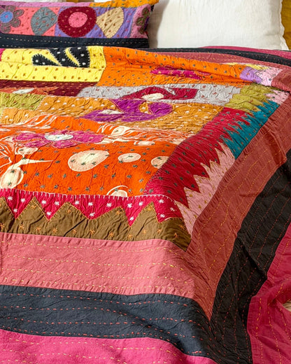 Patchwork Hand Stitched Jogi Bedspread 05 - Double/ King Size - Biggs & Hill
