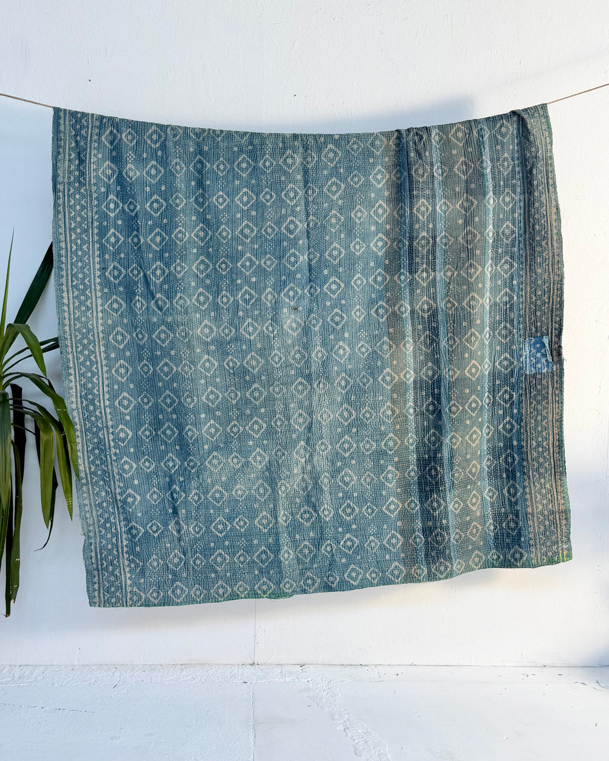 Large Heavy Indigo Print Kantha Quilt
