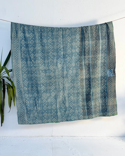 Large Heavy Indigo Print Kantha Quilt