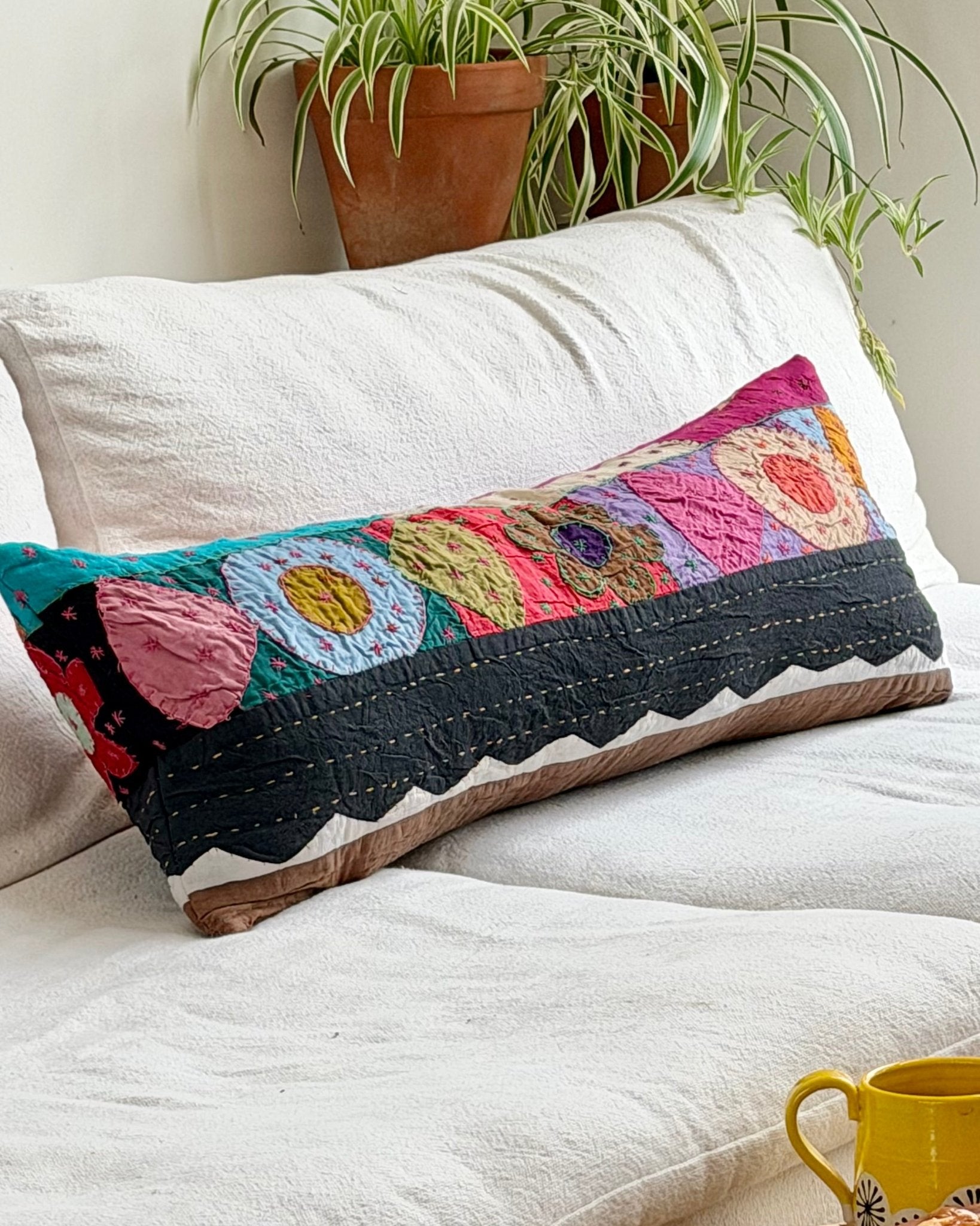Patchwork Hand Stitched Reversible Bolster Cushion 03 - 80cm - Biggs & Hill