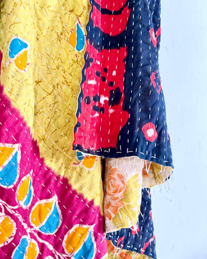 Vintage Cotton Kantha Quilt In Yellow, Black and Red 05 - Biggs & Hill