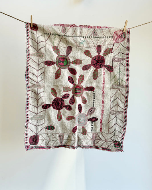 Project Kantha Quilt: Small Nakshi Kantha With Pink Flowers