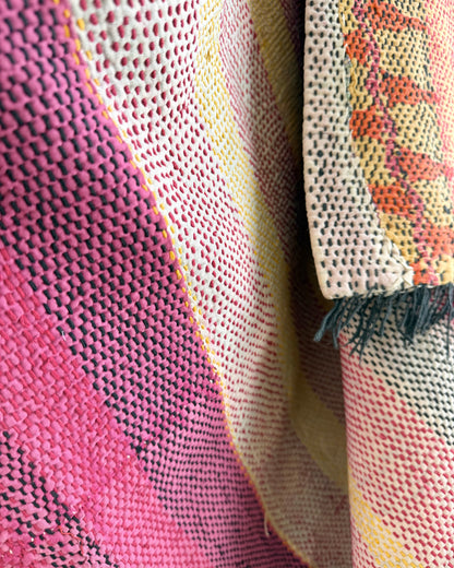 Heavy Kantha Blanket Quilt in Pink and Orange Stripe