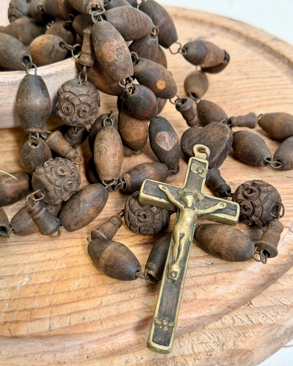 Vintage French Lourdes Rosary (Chapelet) – Wooden Pilgrimage Beads