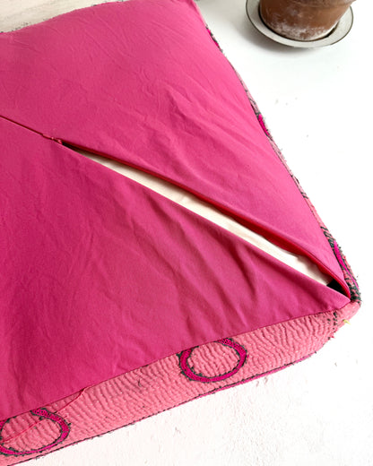 Large Square Kantha Floor Cushion Cover With Pink Circles