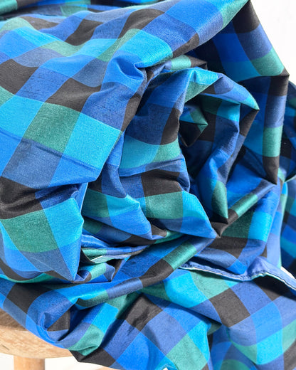 Preloved Silk Sari Length in Blue Check 05