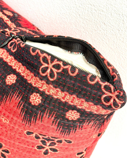 Handmade Reversible Vintage Kantha Cushion Cover In Red and Black - 45cm (18") - Biggs & Hill