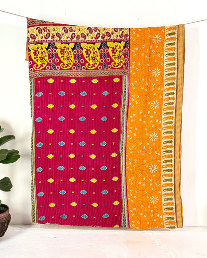 Vintage Cotton Kantha Quilt In Orange and Red 06 - Biggs & Hill