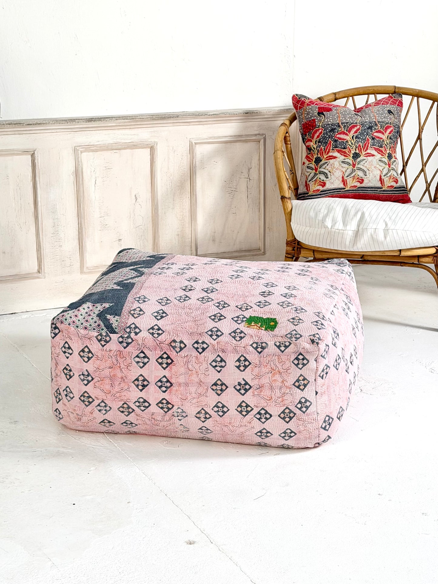 Extra Large Square Pouf Cushion Cover in Geometric Light Pink