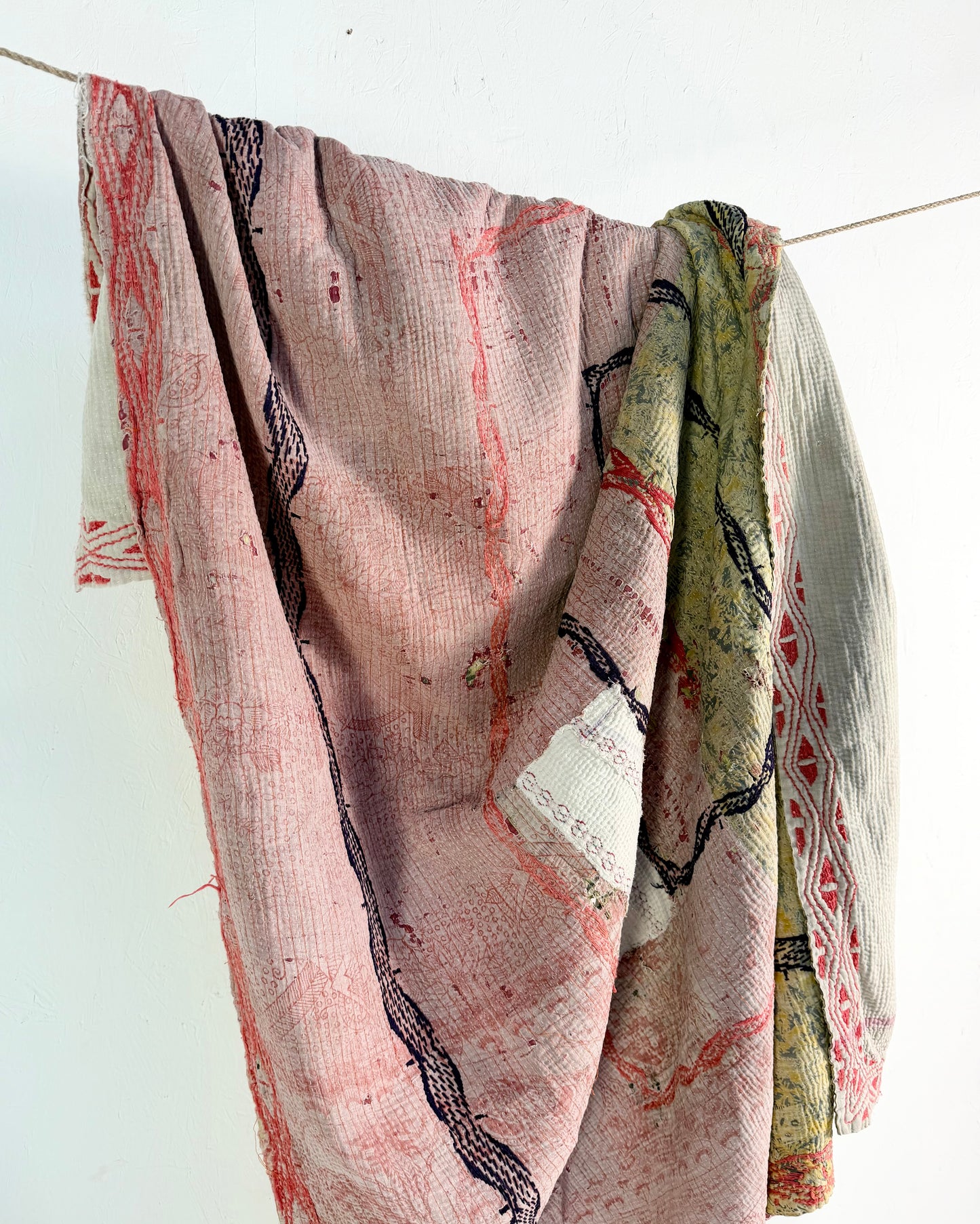 Project Kantha Quilt: Pink and White With Authentic Aged Texture