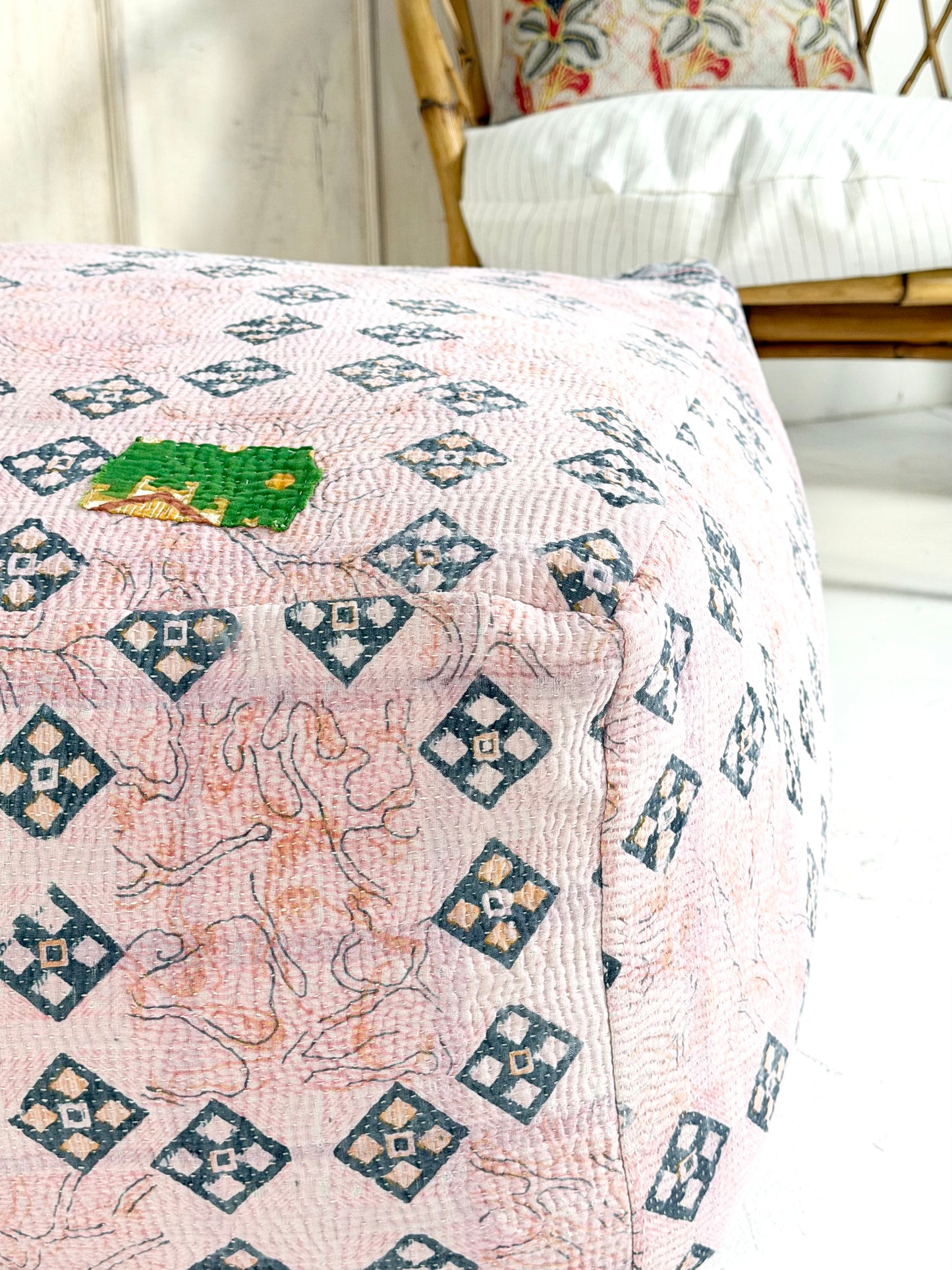 Extra Large Square Pouf Cushion Cover in Geometric Light Pink