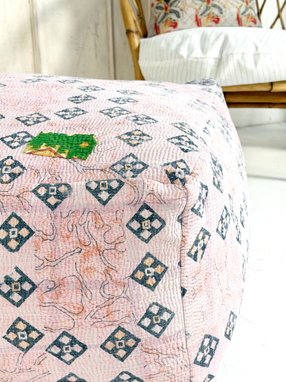 Extra Large Square Pouf Cushion Cover in Geometric Light Pink