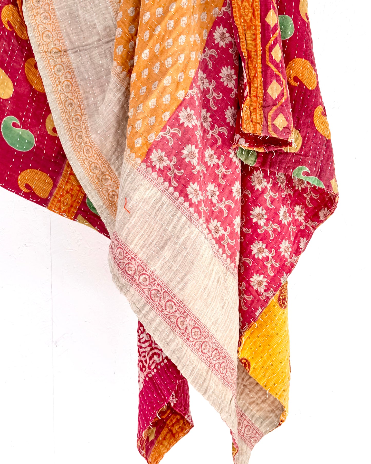 Vintage Cotton Kantha Quilt In Yellow and Pink #49