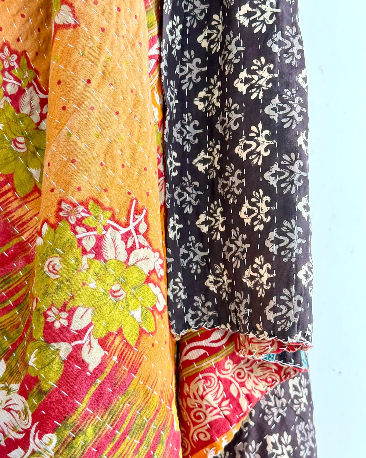 Vintage Cotton Kantha Quilt In Orange and Blue 02 - Biggs & Hill