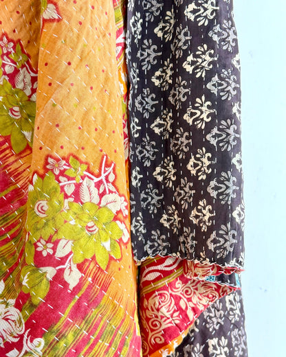 Vintage Cotton Kantha Quilt In Orange and Blue 02 - Biggs & Hill