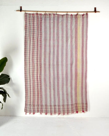 Heavy Kantha Blanket Quilt With Pink Stripes - Biggs & Hill