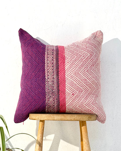 Vintage Kantha Cushion Cover In Pink and Purple - 50cm Square