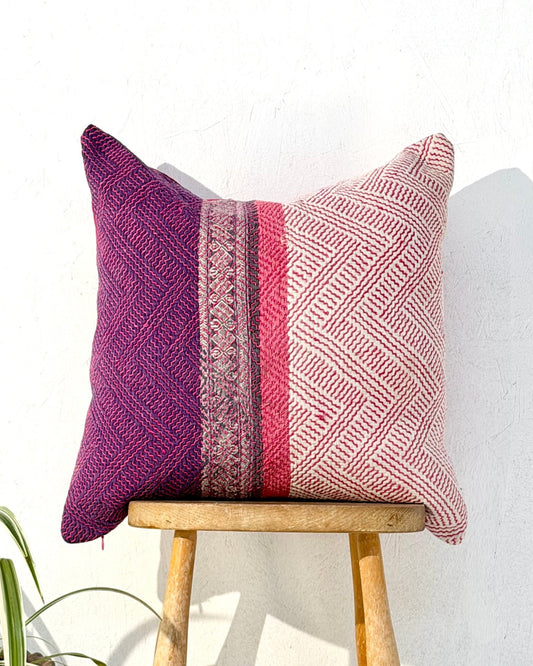 Vintage Kantha Cushion Cover In Pink and Purple - 50cm Square - Biggs & Hill