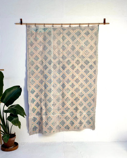 Heavy Vintage Galicha Kantha Quilt In Blue and Red - Biggs & Hill