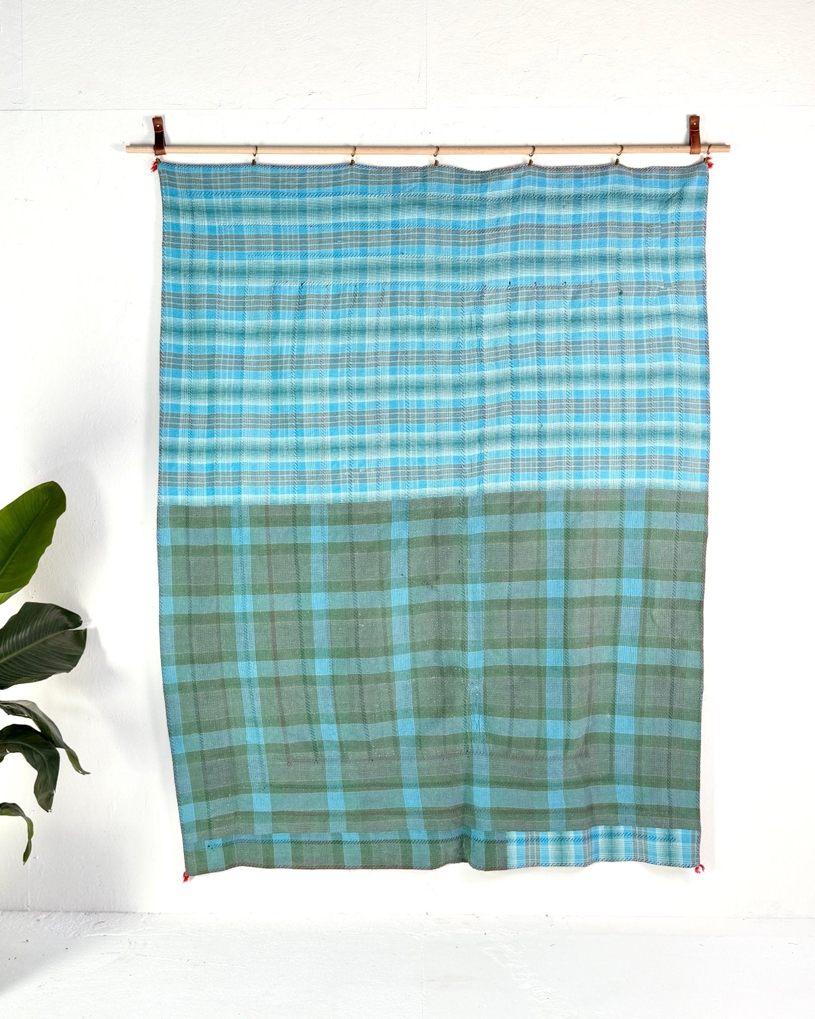 Large Fine Stitched Embroidered Vintage Kantha Quilt in Bahama Blue - Biggs & Hill