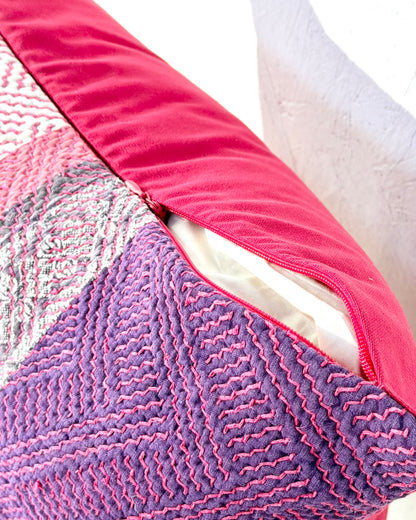 Vintage Kantha Cushion Cover In Pink and Purple - 50cm Square
