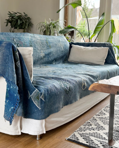 Enormous Hand Woven Moroccan Bedcover Made  Indigo “Sabra Silk”