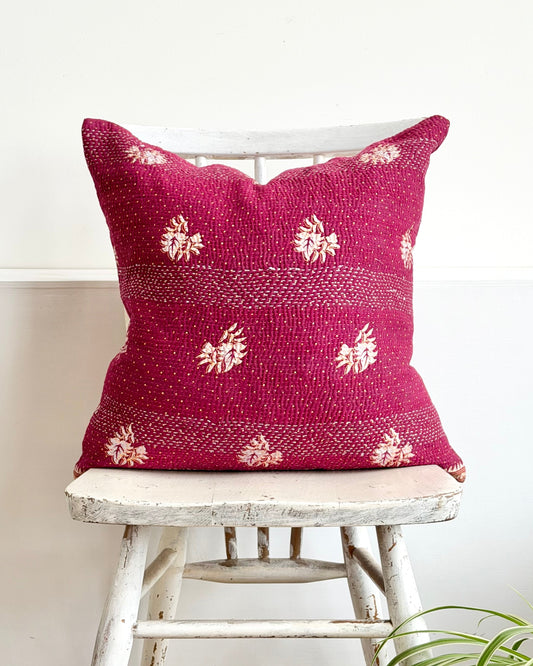 Vintage Kantha Cushion In Deep Pink - 45cm Square