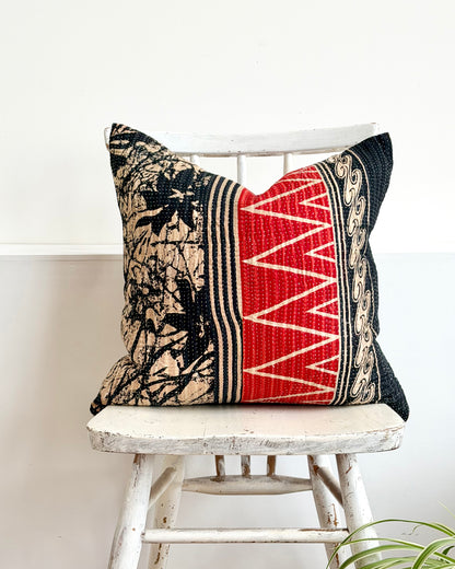 Vintage Kantha Cushion In Black and Red- 45cm Square