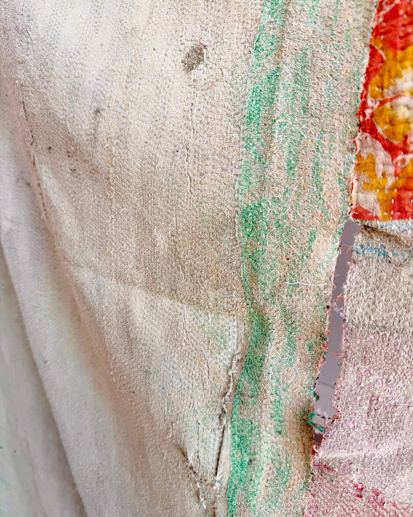 Project Kantha Quilt: Pink and Green With Authentic Aged Texture - Biggs & Hill